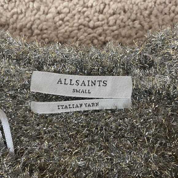 All Saints Rosetta Tinsel cropped Crew Neck Sweater Gold Bronze Size Small - Picture 8 of 9